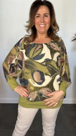 Blouse met boord leaves avocado