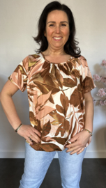 Ballon shirt met elastiek leaves oud roze/bruin