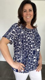 Ballon shirt met elastiek blocks marine (+size)