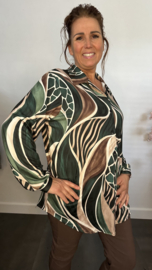 Stretch blouse soft Animal mix Donker groen