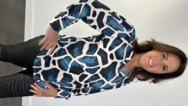 Velvet shirt met v-hals en pofmouw giraffe petrol
