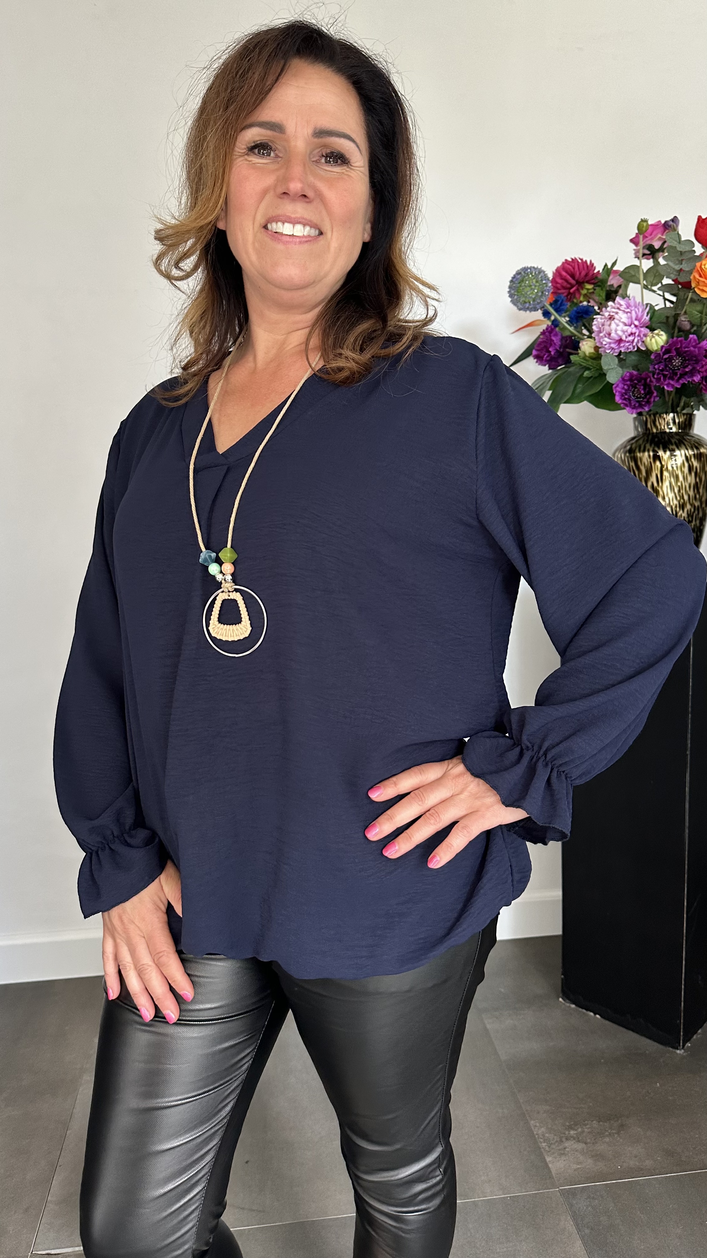Top Maya lange mouw +SIZE marine