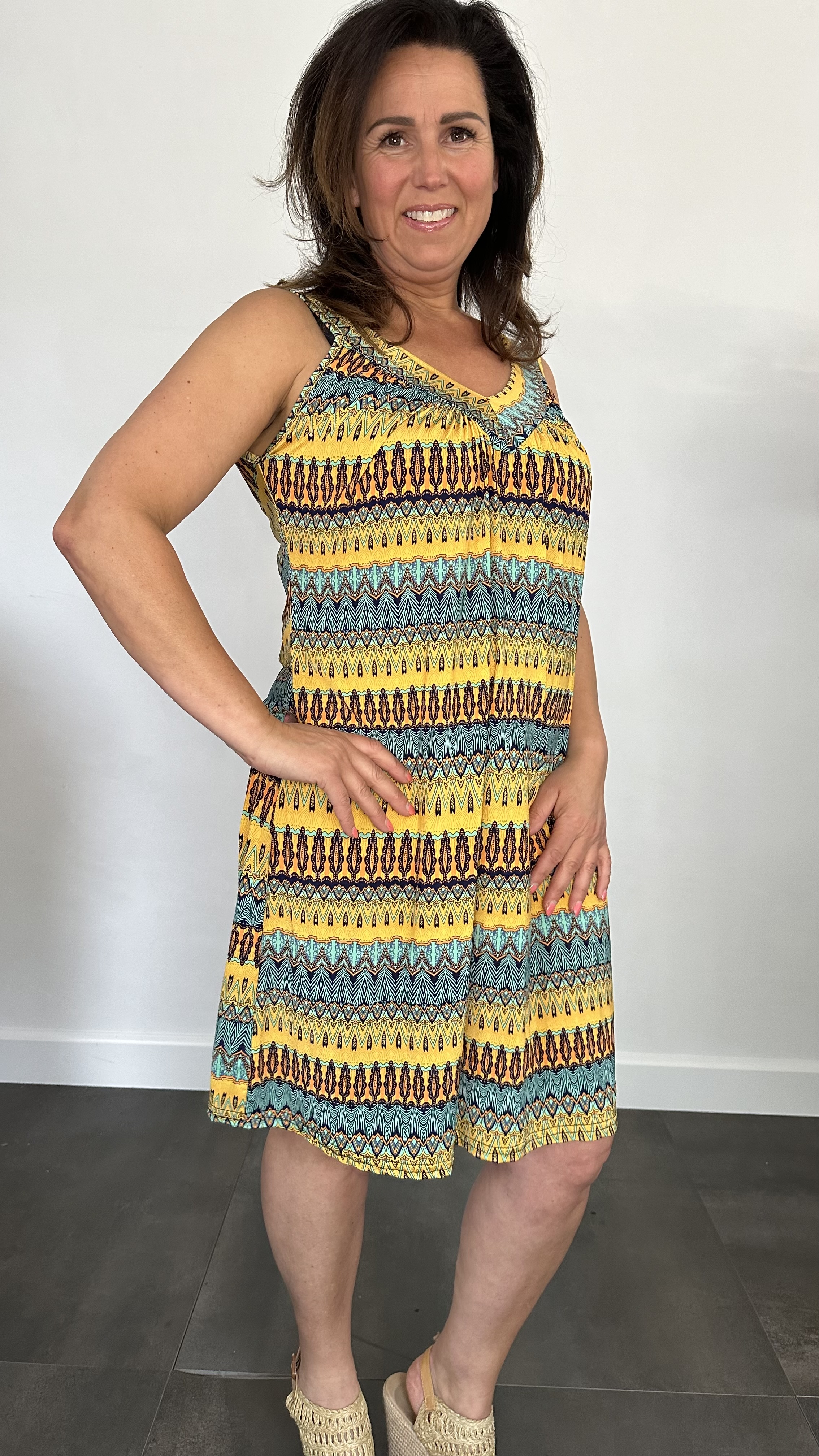 Jurkje met V-hals inca mint/geel