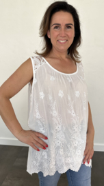 Top met kant en broderie wit