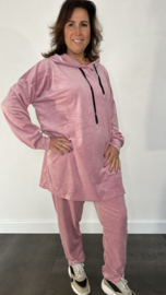 2-Delig velvet comfy pak met capuchon oud roze +SIZE SALE