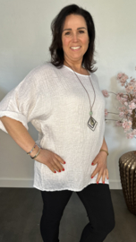 Wafel shirt met glans +ketting Ecru