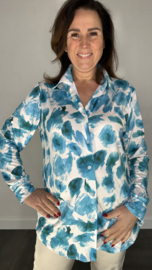 Stretch blouse travel furry spots turquoise