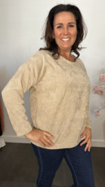 Baby rib sweater 2D reliëf print Zand