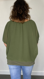 Blouse met boord korte mouw +SIZE leger groen