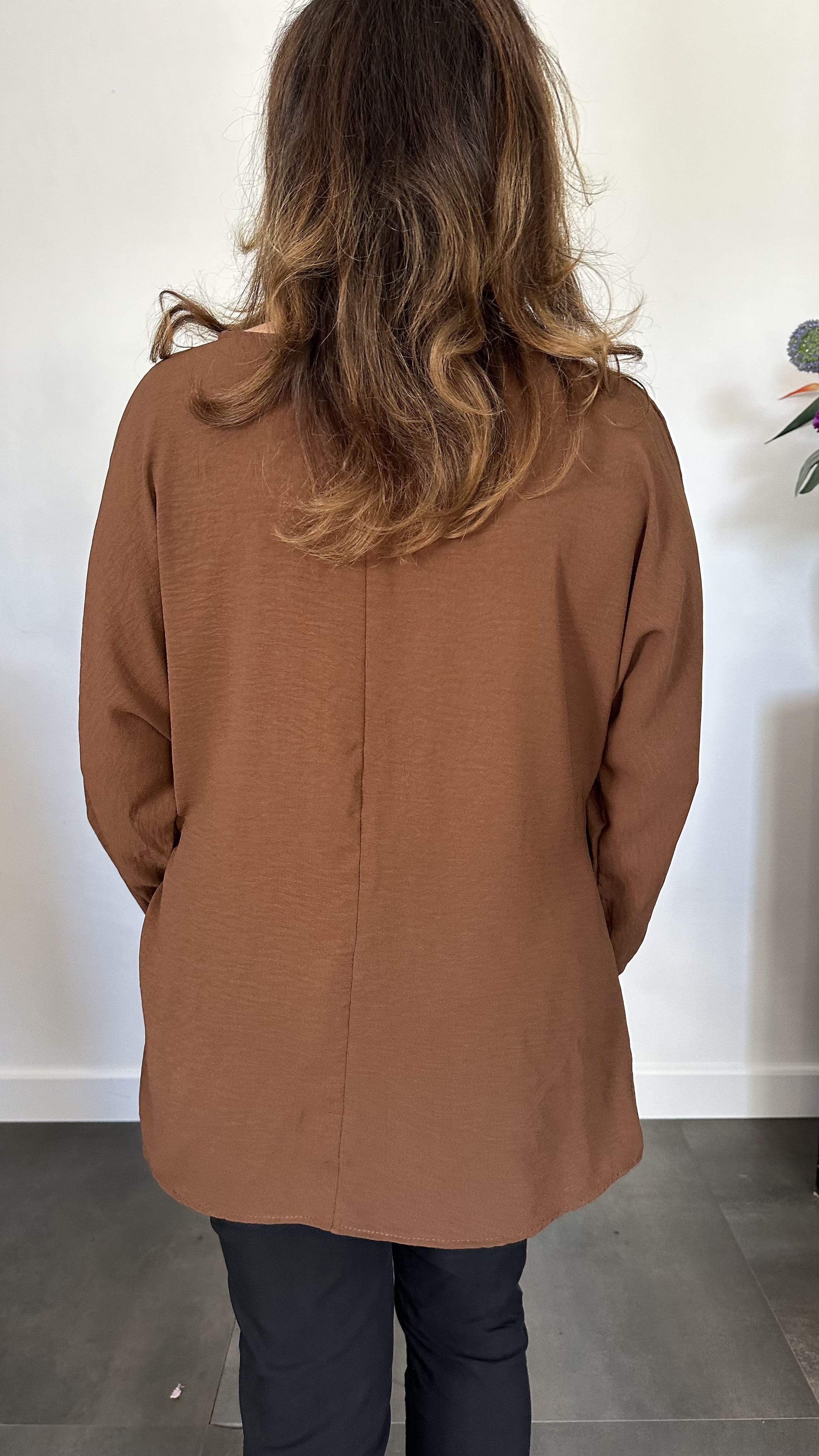 Shirt met strik Reza bruin