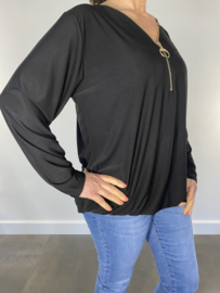 Shirt met rits en elastiek zwart