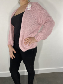 Kort grof gebreid vest poeder roze