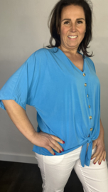 Travel top met strik & knoopjes turquoise