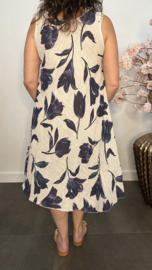 Linnenlook jurk Lenny Tulp marine/zand