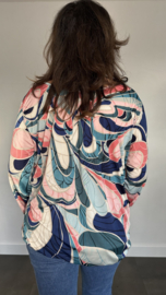 Ballon shirt met elastiek jannie blauw/roze