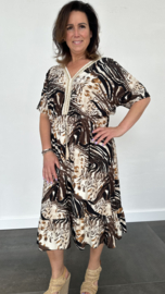 Jurk met elastiek in de taille (soft) tijger mix bruin