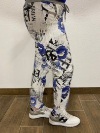 Joggingbroek bloem text blauw