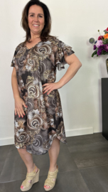 Stretch jurk Gold paisley bruin