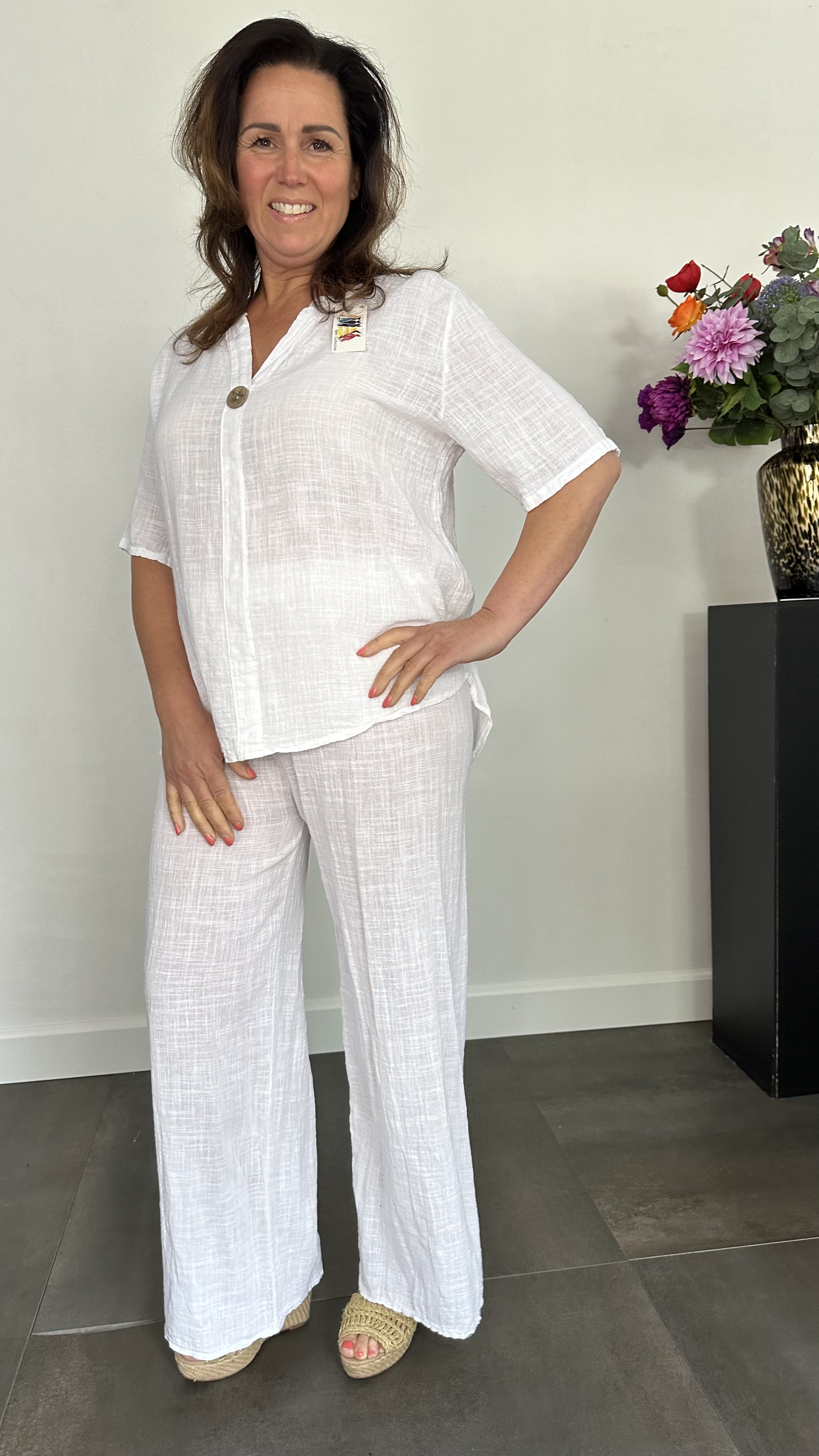 2-Delig linnenlook pak wit