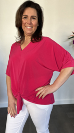 Travel top met strik korte mouw fuchsia