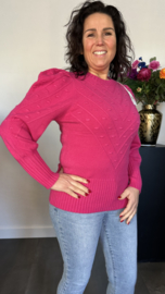 Fijn gebreide trui Julia met pofmouw Fuchsia