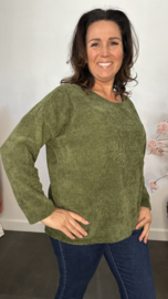 Baby rib sweater 2D reliëf print Army