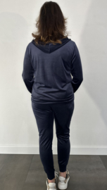 2-Delig velvet comfy pak met rits donker blauw