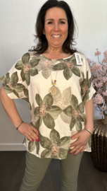 Gebloemd shirt Vera met ketting Army