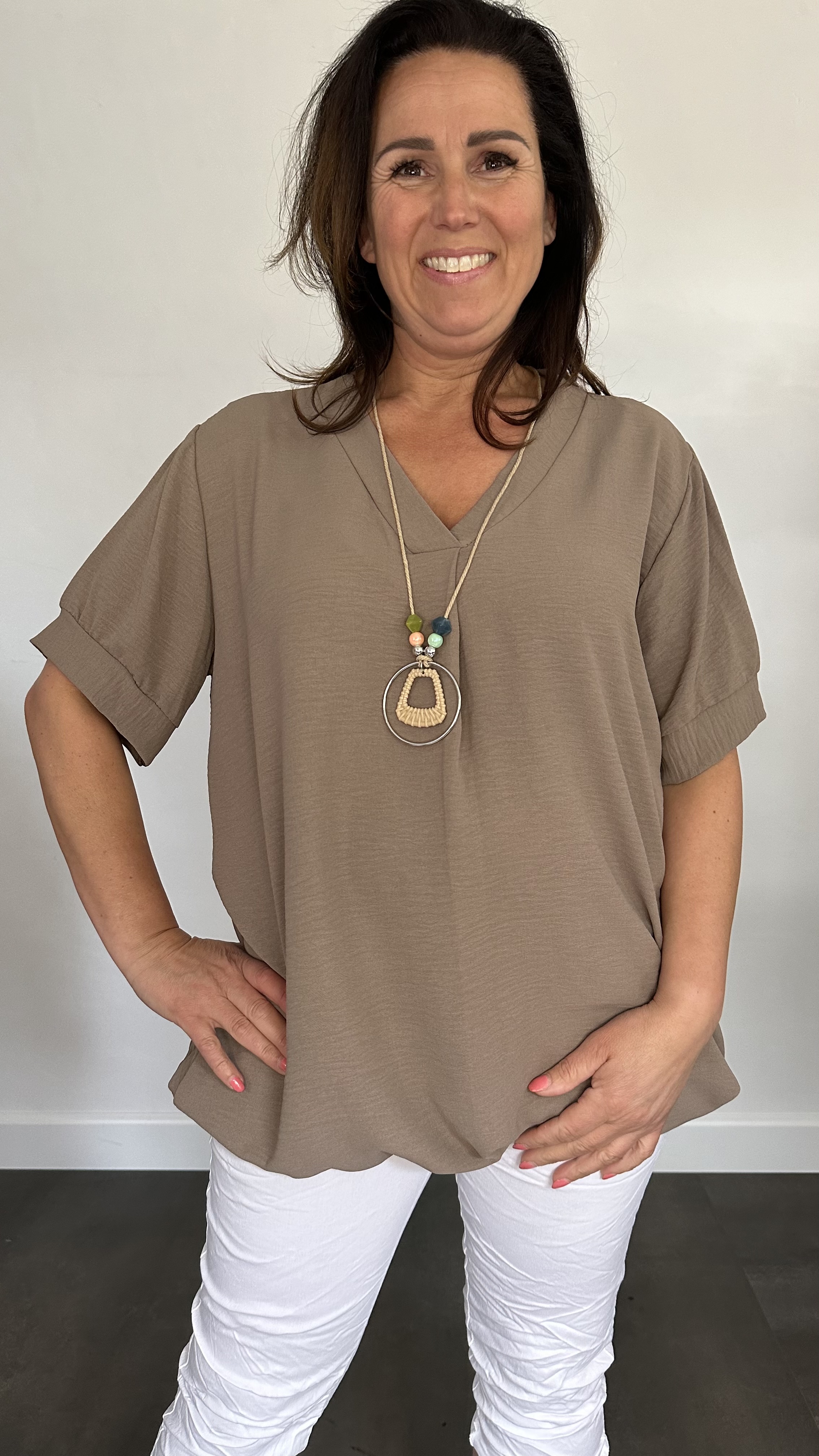 Top Maya korte mouw +SIZE taupe