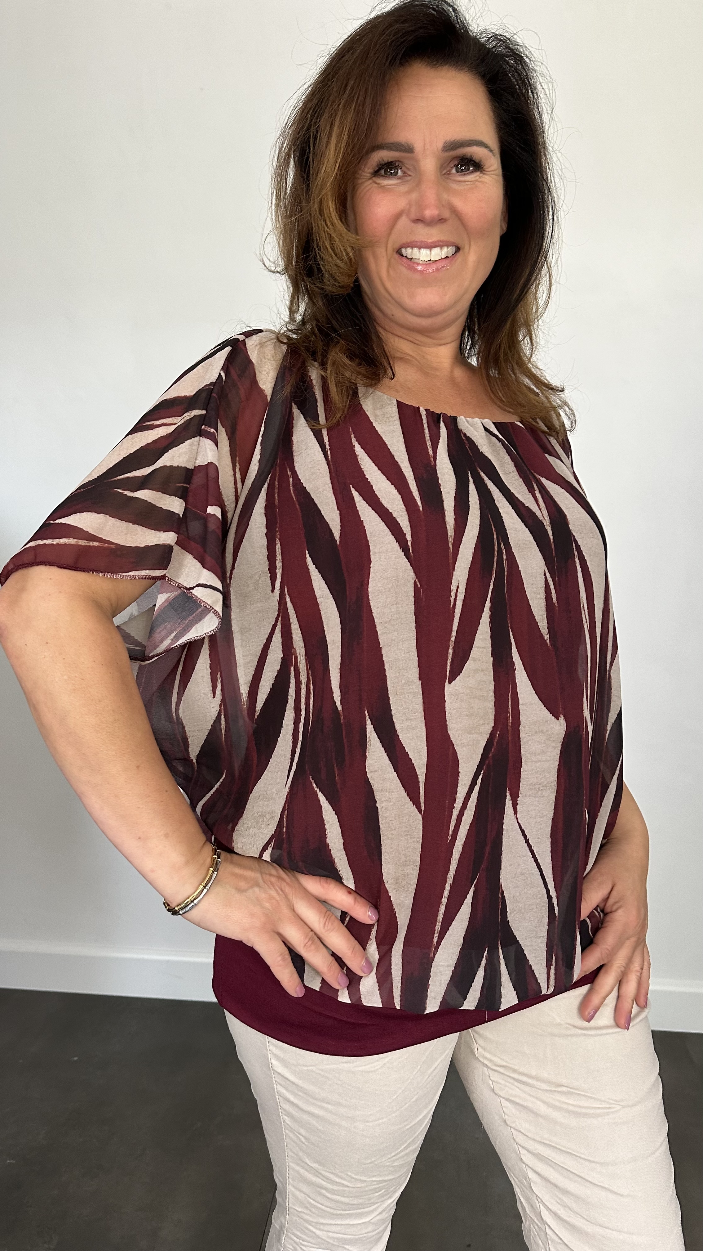 Blouse met boord bamboe bordeaux