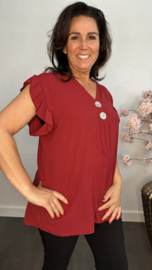 Shirt Britt met knopen en ruche Bordeaux