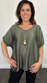 Satijn look shirt Raso met ketting army