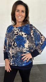 Blouse met boord animal flower blauw