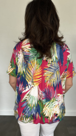 Ballon shirt met elastiek palm fuchsia (+size)