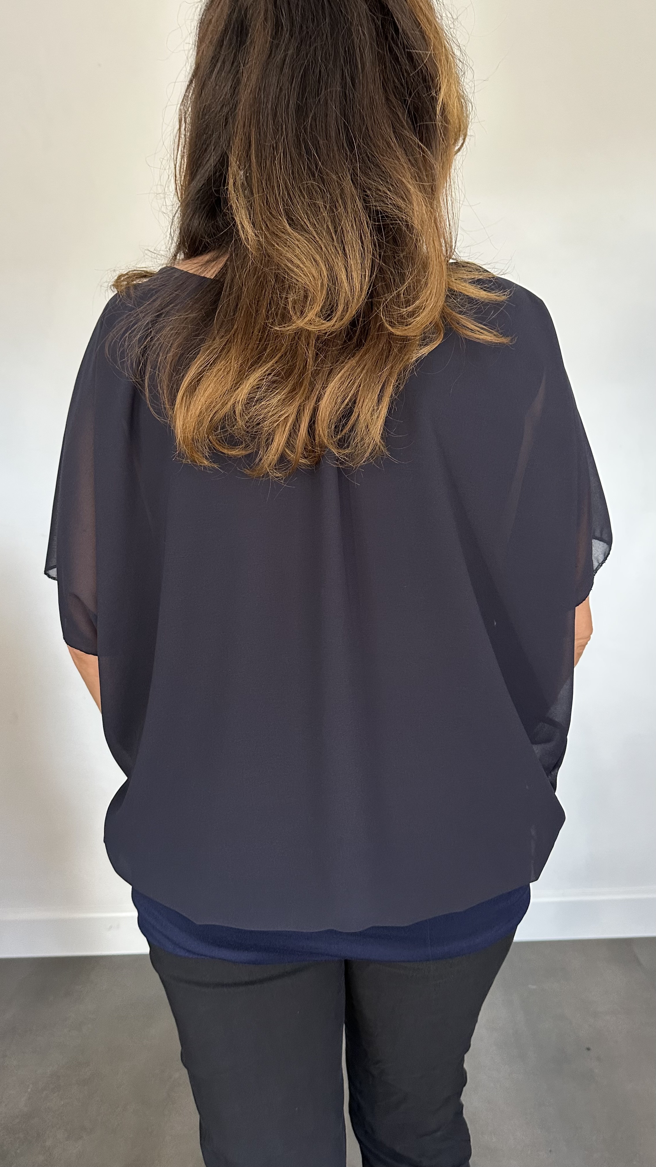 Blouse met boord korte mouw +SIZE marine