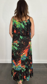 Lange jurk met volant paint zwart +SIZE