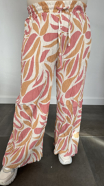 Plisse broek met wijde pijp fantasy flower roze SALE