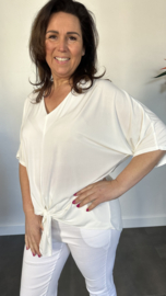 Travel top met strik korte mouw ecru