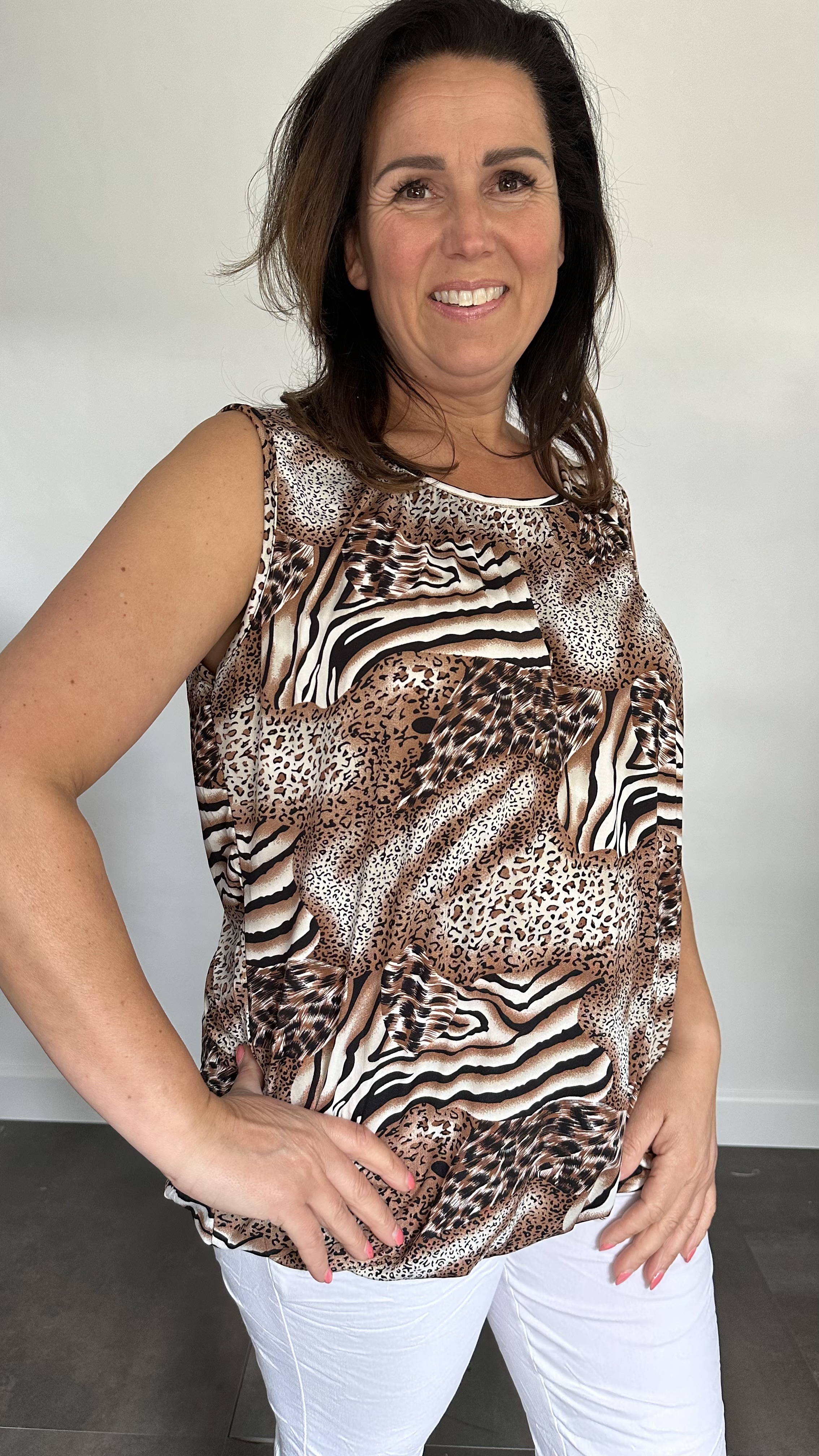 Ballon top panter zebra mix bruin
