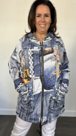 Vest met rits & capuchon denim jeans print