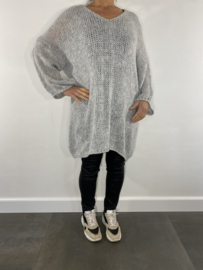 Lange grof gebreide oversized trui Lianne licht grijs