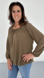 Ballon shirt travel met elastiek taupe