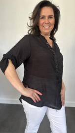 Blouse Alicia met pailletten en kant zwart