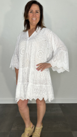 Jurk/tuniek broderie met stroken wit +SIZE