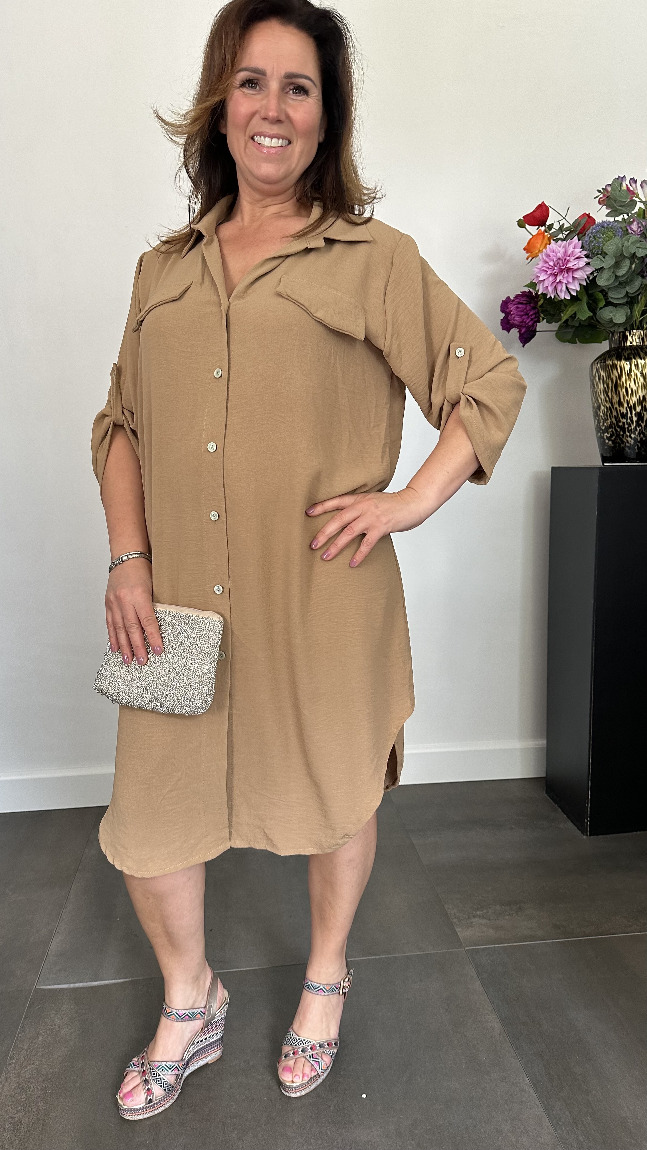 Blouse/ jurk crepe camel