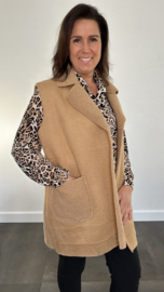 Suedine/ teddy bodywarmer zand