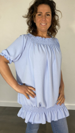 Blouse Boho met gesmokte elastische band licht blauw SALE