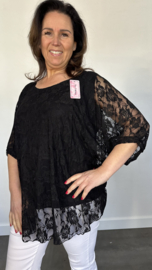 Kanten blouse charlotte +SIZE zwart
