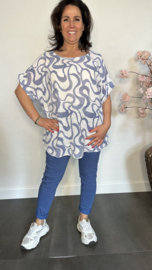 Linnenlook shirt Waves wit/ jeans blauw
