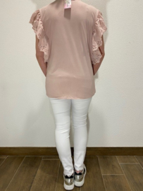 T-shirt met broderie ruche oud roze SALE